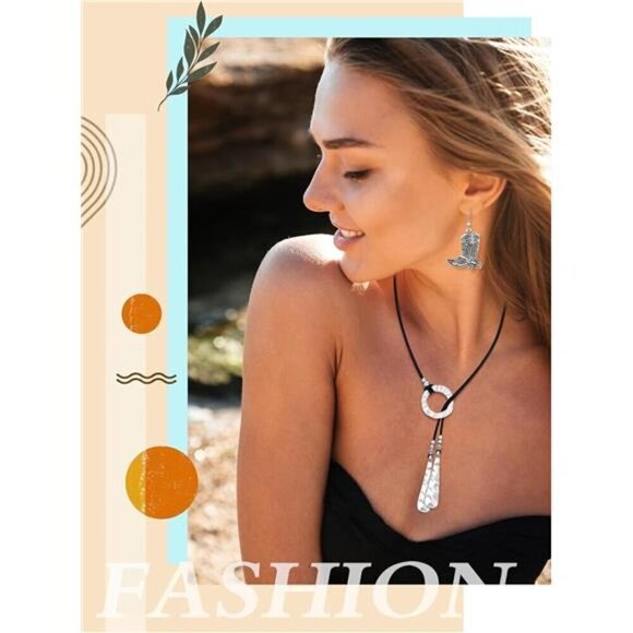 3 Pcs Western Jewelry for Women Bohemian Set, Boho Pendant Long Choker, - Picture 2 of 7